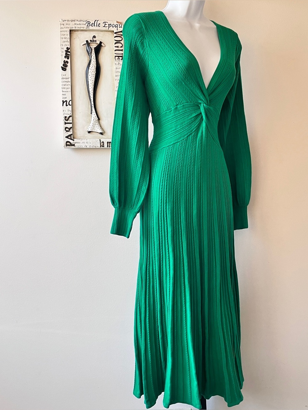 Boden Green V-Neck Twist Knit Midi Dress Size 10 - Picture 7 of 11